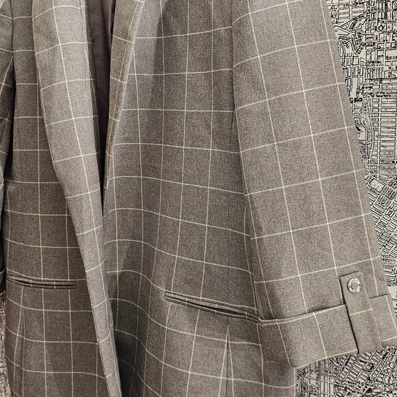 Oversized Anne Klein Gathered Sleeve Checkered Blazer - Picture 3 of 5